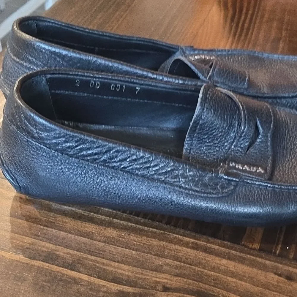 Prada Men's Textured Black Slip-On Loafers Shoes - Picture 5 of 11
